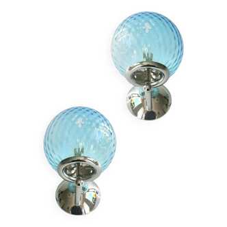Set of Two Contemporary Light-Blue "Ballotton" Murano Glass Wall Sconces
