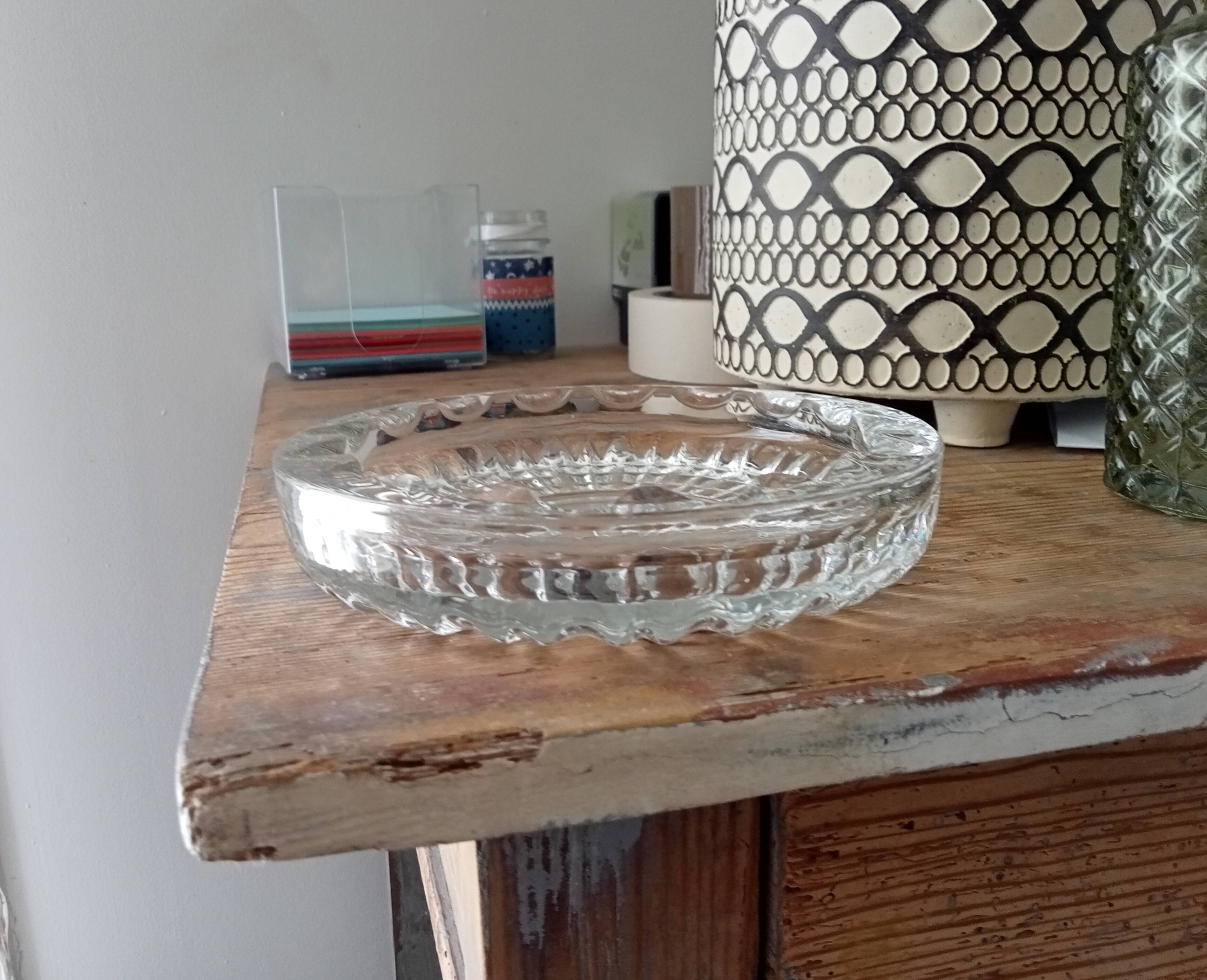 Large vintage molded glass ashtray