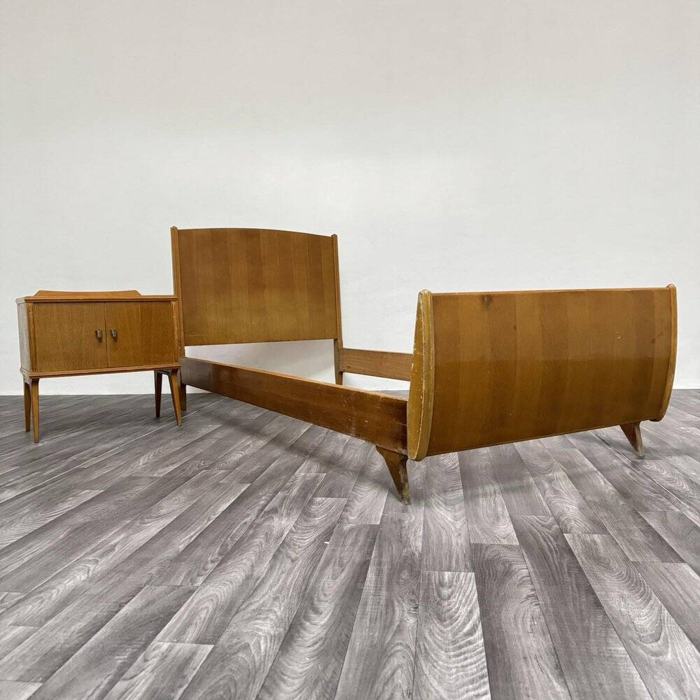 Single Bed and Nightstand attributed to Gio Ponti, 1940s, Set of 2
