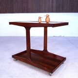Vintage Modernist Serving Bar Cart in Walnut with Glass Top, Germany 1960s
