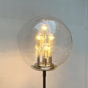Spherical chrome and glass planetary floor lamp from the mid-century German space age by Doria Leuchten, 1960s.