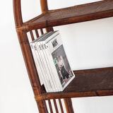 Vintage rattan floor bookcase. France, 1960s