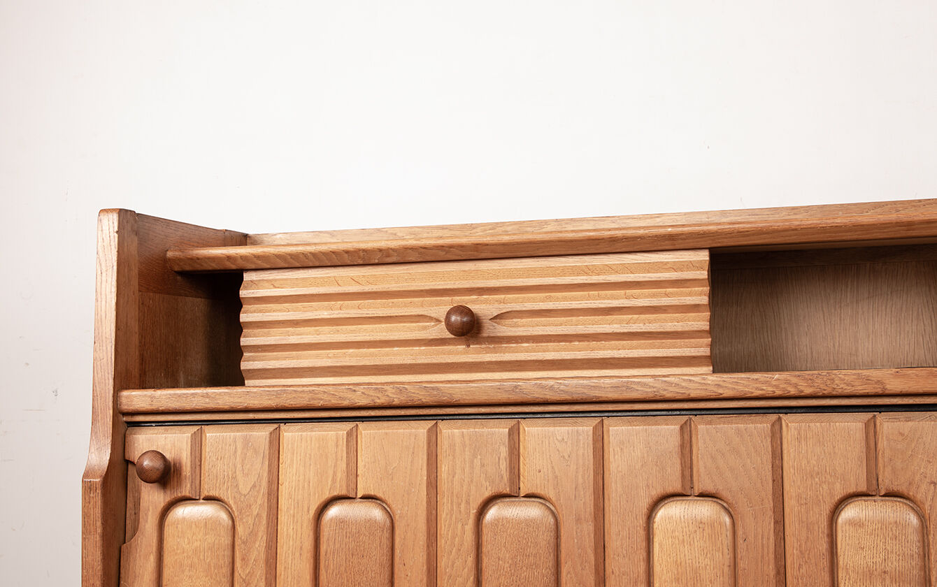 Large sideboard in Oak and Danikowski ceramics, Guillerme and Chambron.