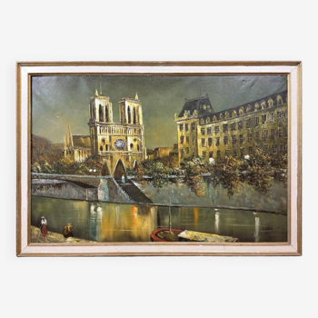 Richard KAISER  : huile sur toile vue de Notre Dame depuis la Seine