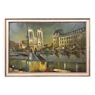 Richard KAISER: oil on canvas view of Notre Dame from the Seine