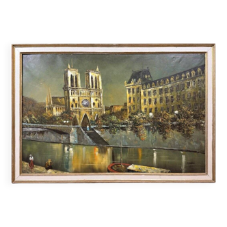 Richard KAISER  : huile sur toile vue de Notre Dame depuis la Seine