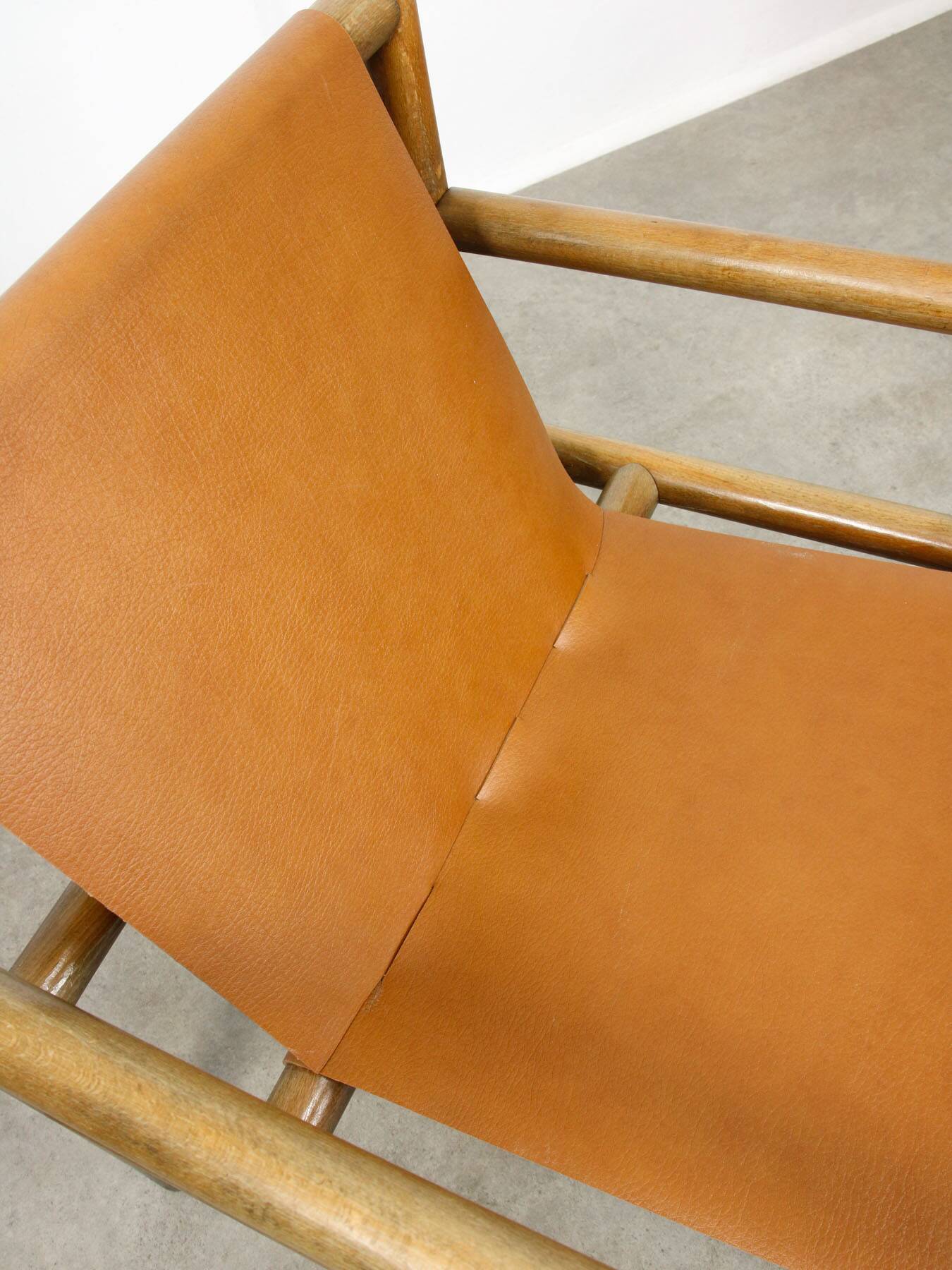 Mid-Century Scandinavian Armchair in Wood & Brown Leatherette, 60s