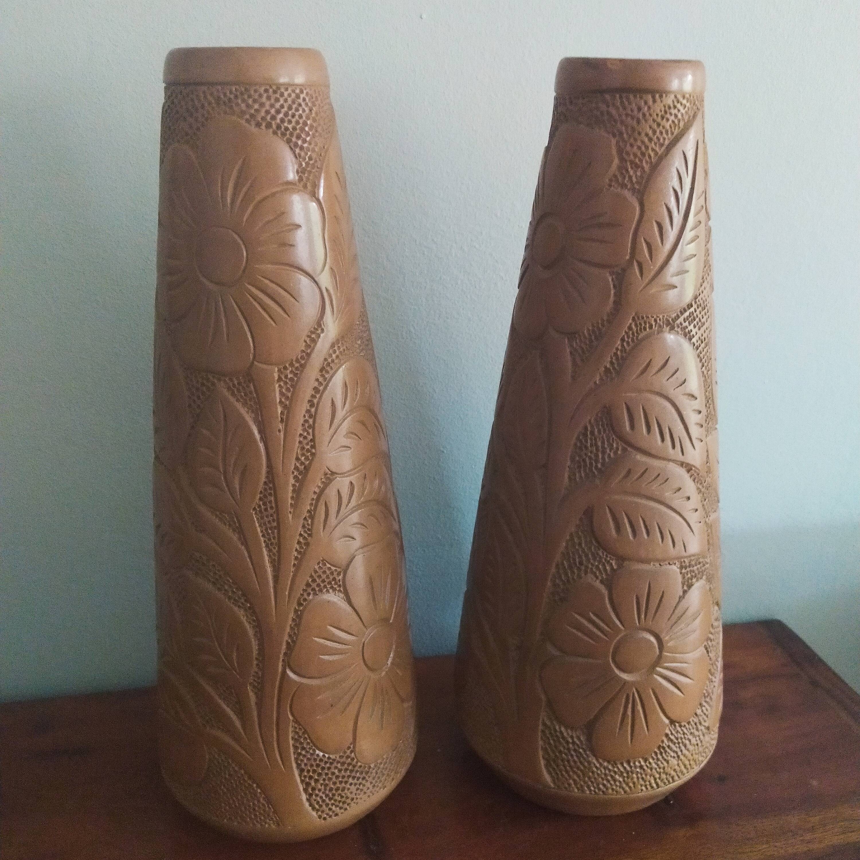 pair of engraved terracotta vases 1969