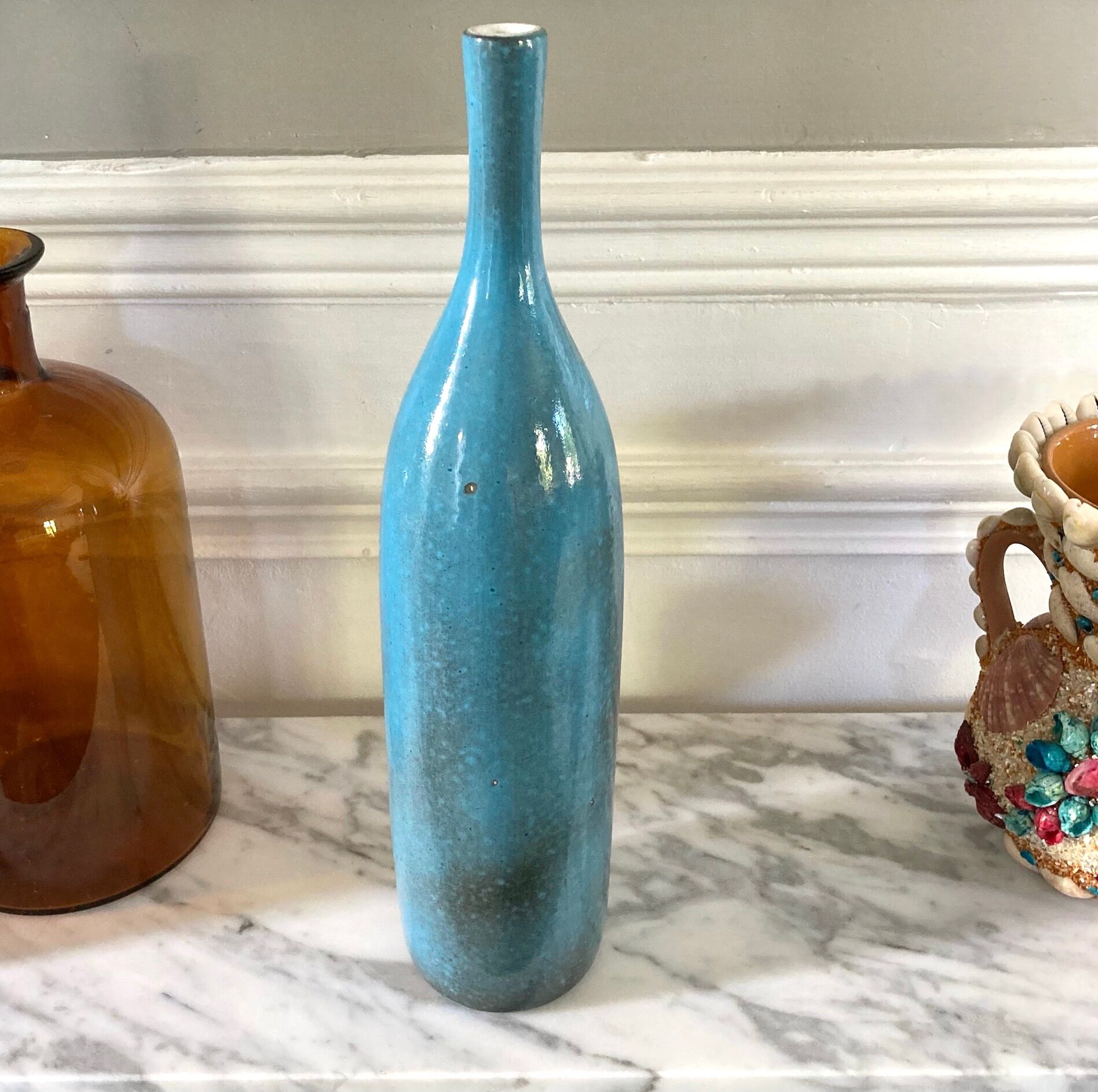 Signed stoneware soliflore bottle vase