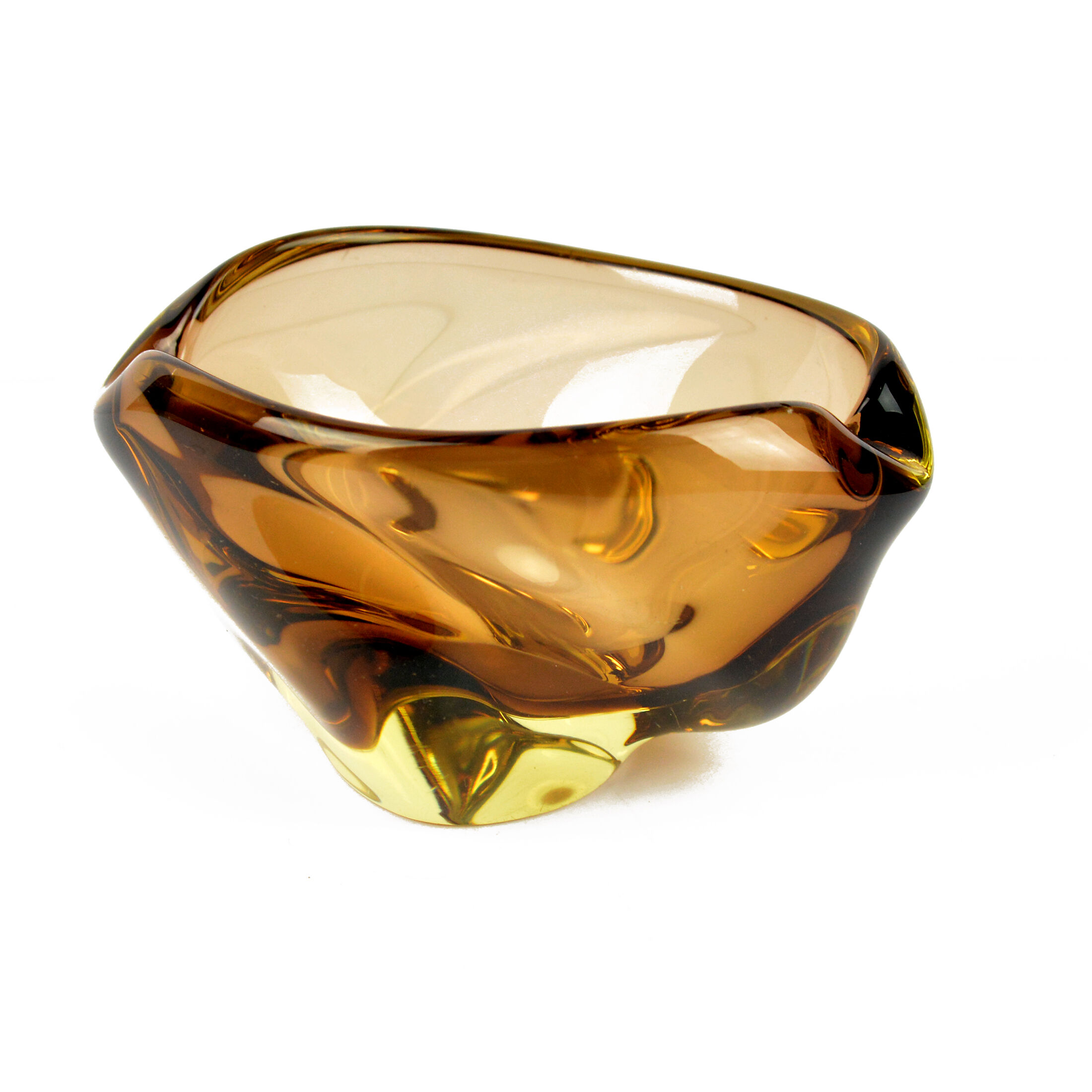 1960s organic modern form glass ashtray designed by M. Klinger, Železny Brod Sklo, Czechoslovakia