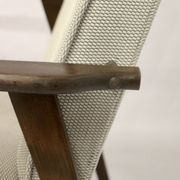 Pair of Henryk Lis armchairs 300-190s 1970s reupholstered gray textured fabric.