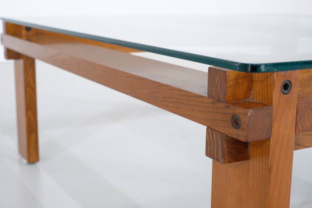 Square oak coffee table, Italy - 1970s