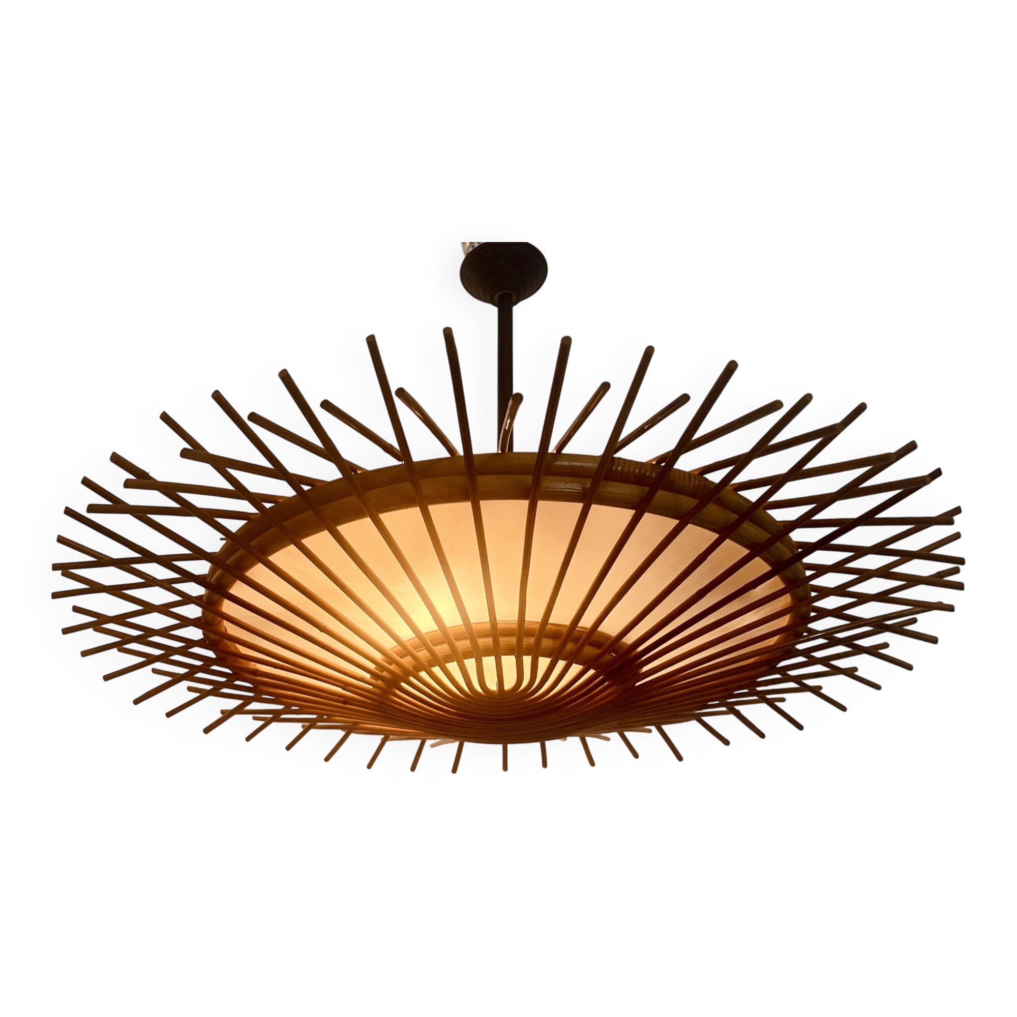 Grand lustre en rotin années 60