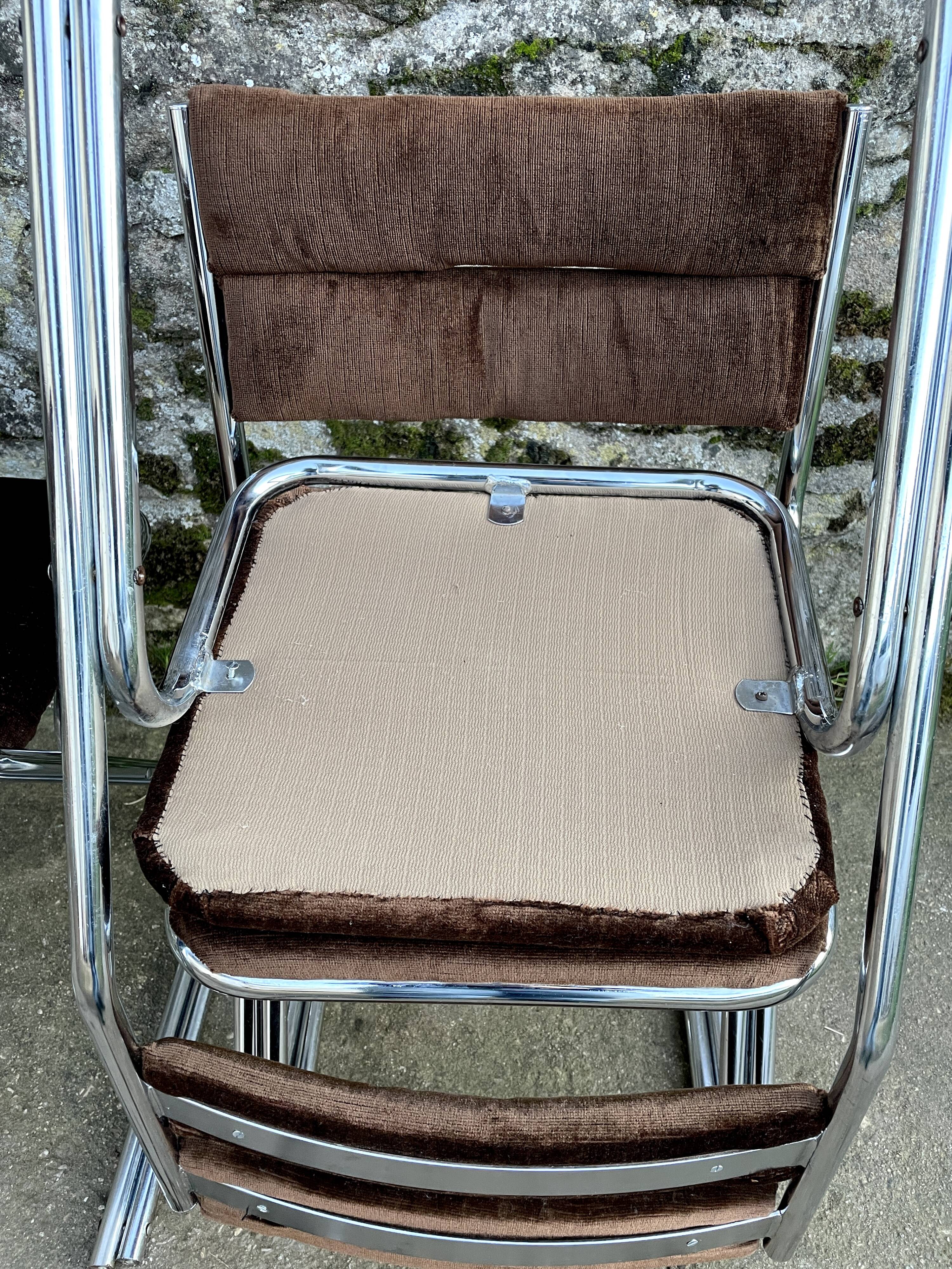 Set of 4 brown velvet zigzag chairs 1970