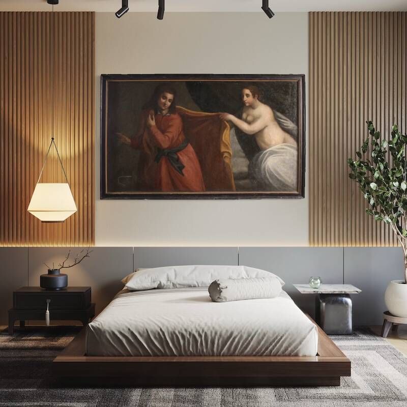 Peinture italienne antique, Joseph et la femme de Potiphar, du 17ème siècle