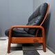Teak and Black Leather 32 seat sofa by HS Denmark 1970s