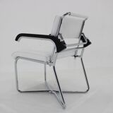 1940s Rare Restored Bauhaus Chrome Plated Adjustable Armchair in White Leather, Czechoslovakia