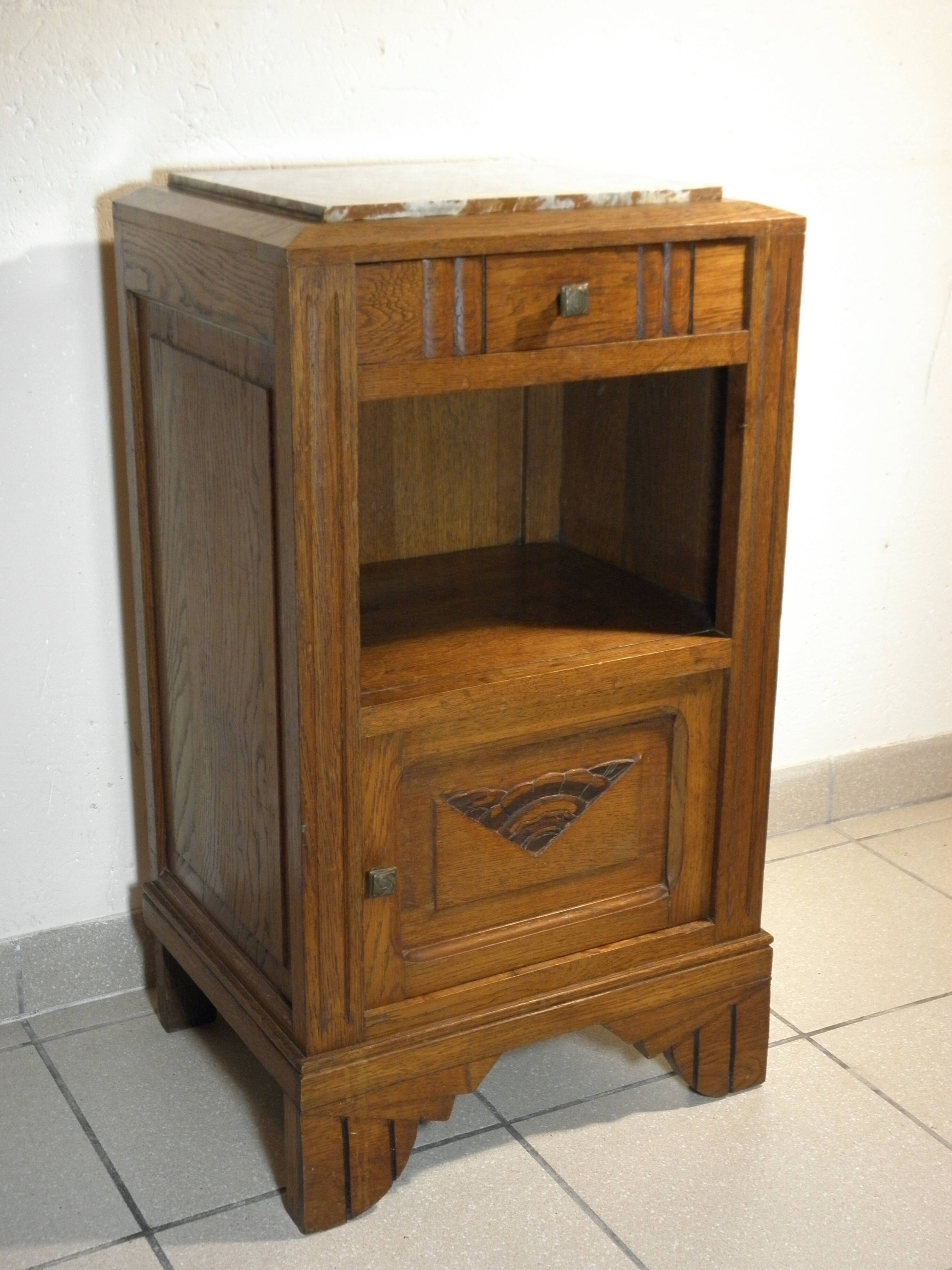 Art Deco oak and marble bedside table