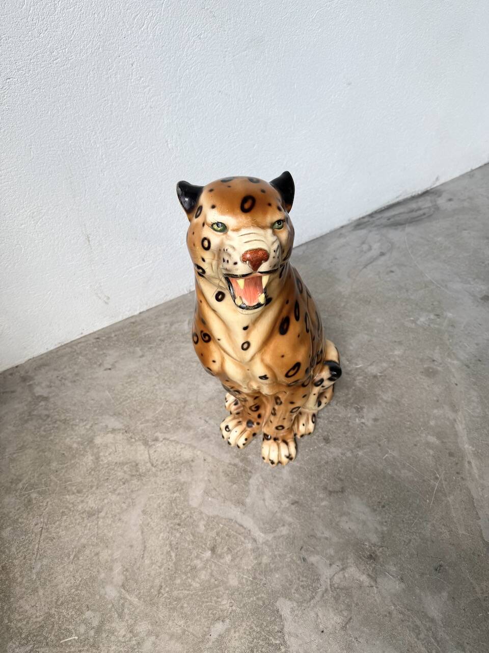 XL Italian ceramic leopard sculpture statue 1970