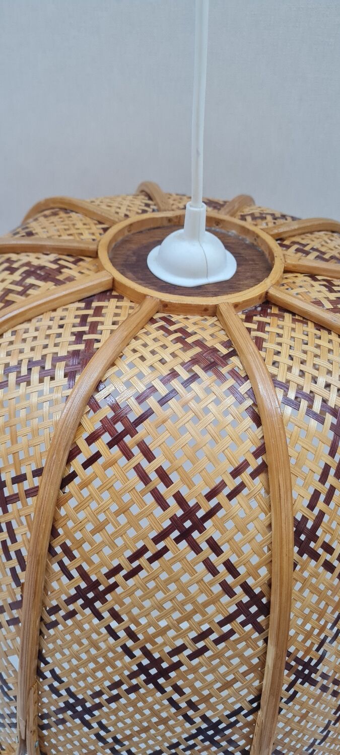 Suspension fleur en rotin vintage