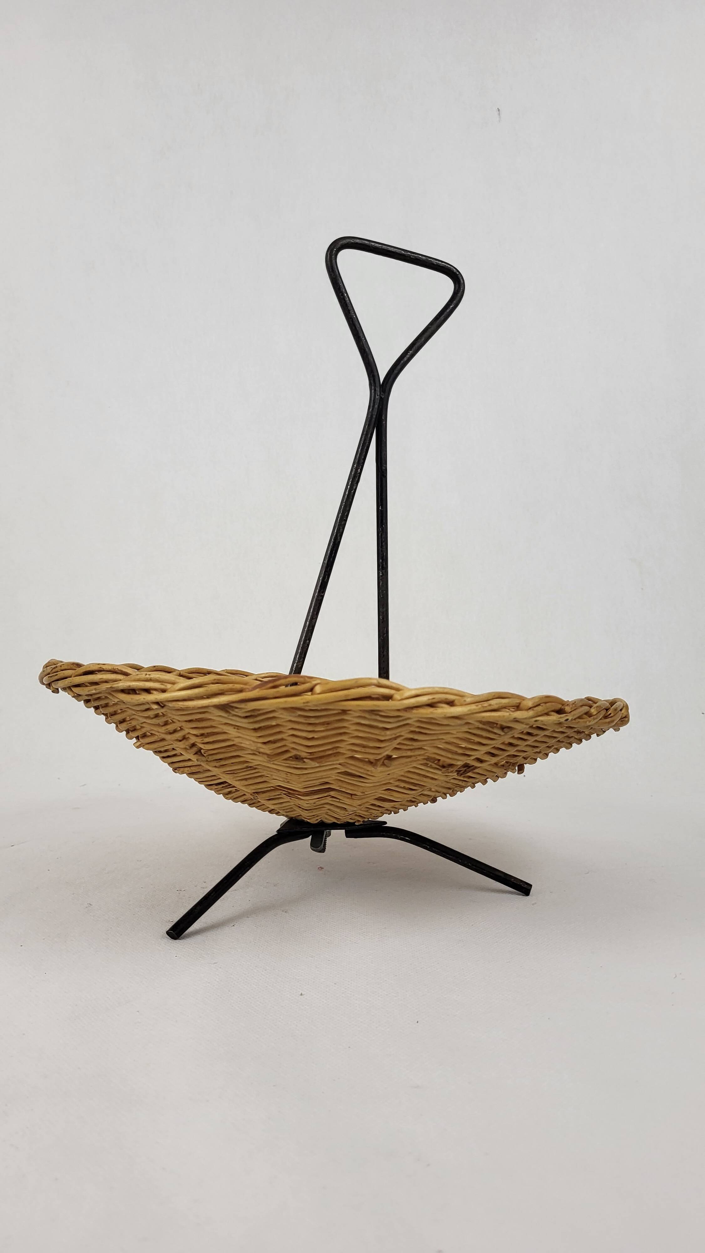 Vintage rattan and metal basket 1960's