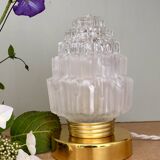 Vintage globe table lamp in half frosted, half transparent glass