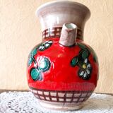 Carafe, jug, chevrette, artisanal, ceramic with floral decoration
