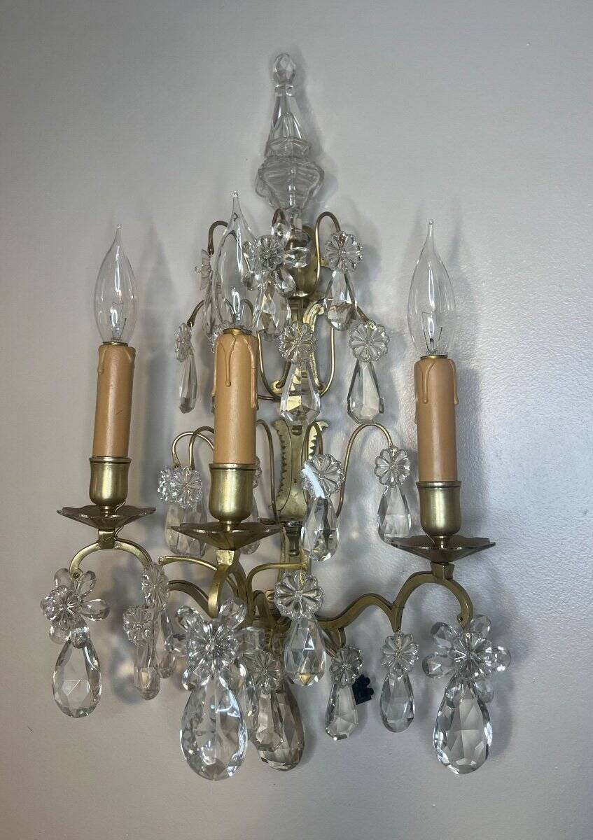 Applique XIXe siècle, bronze et pampilles en cristal