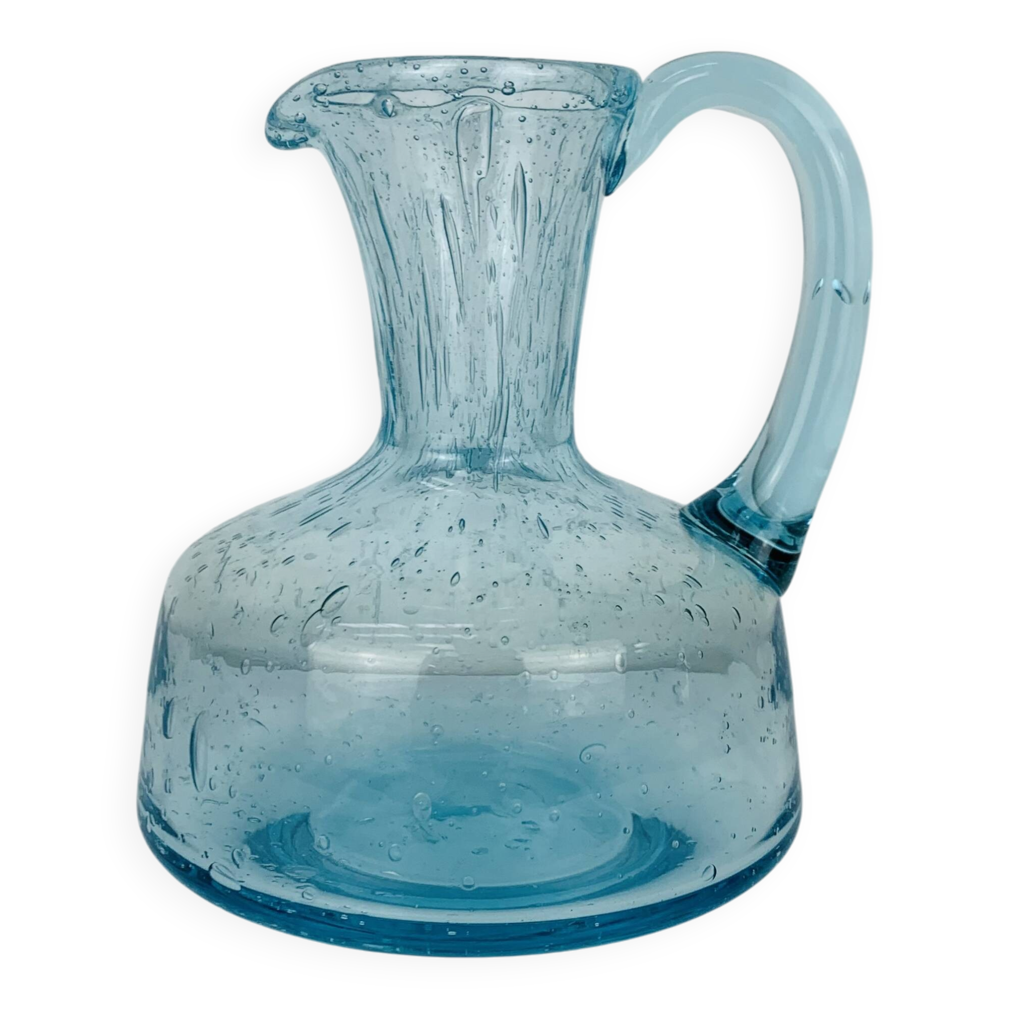 Vintage blue bubble glass pitcher