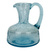 Pichet en verre bullé bleu vintage
