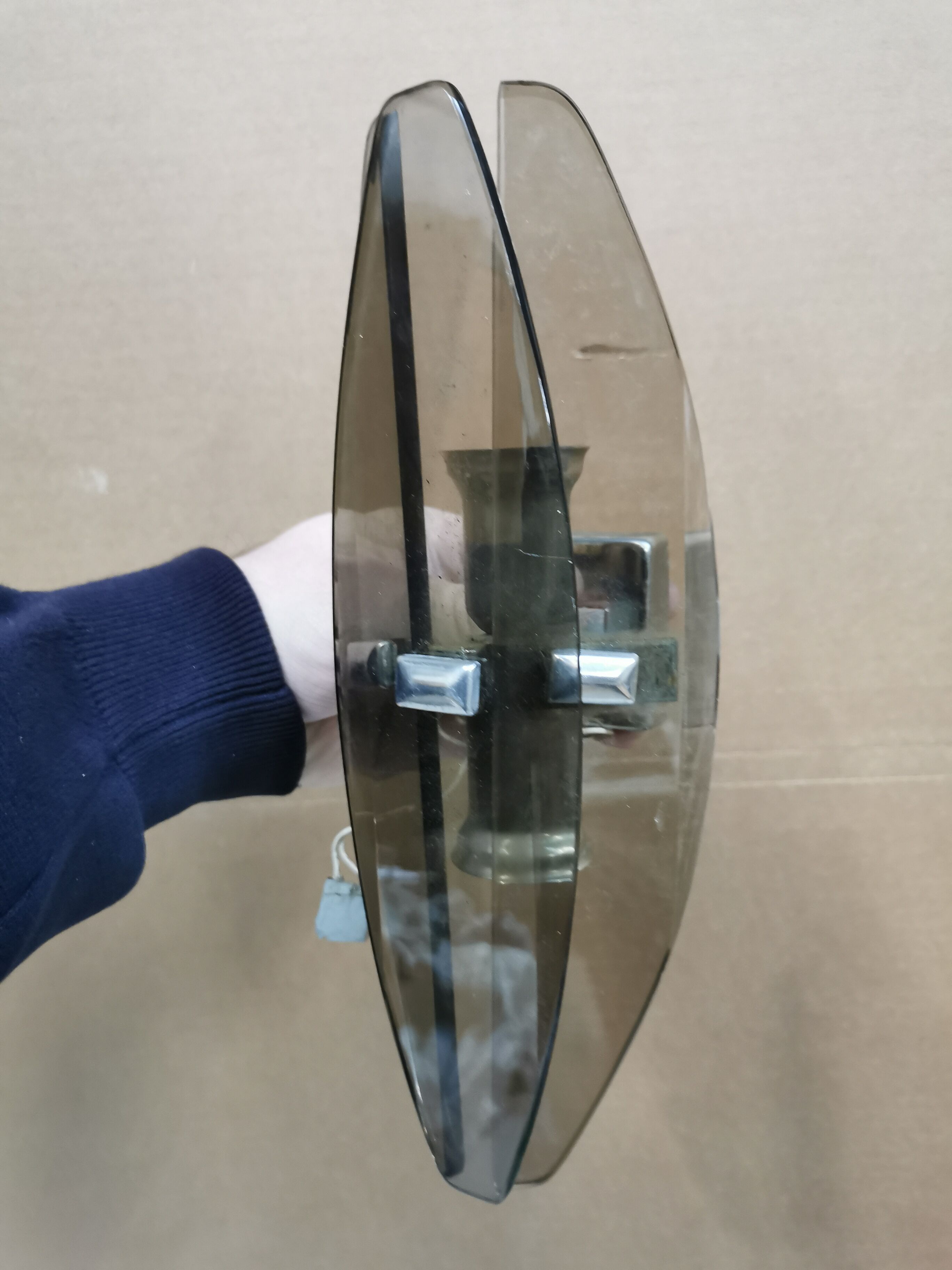 Vintage wall lamp in smoked glass design italy 70's