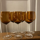 6 amber stemmed glasses