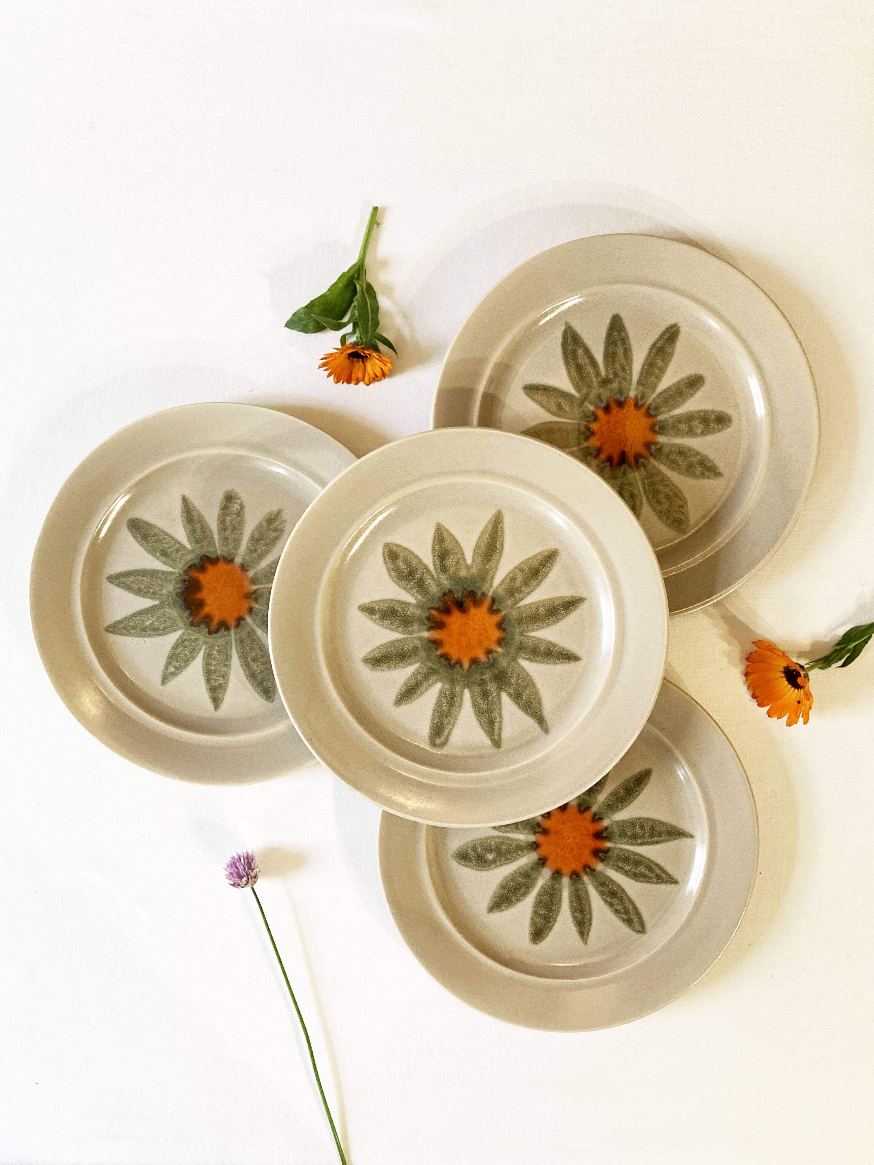 Vintage dessert plates, hand painted flower pattern