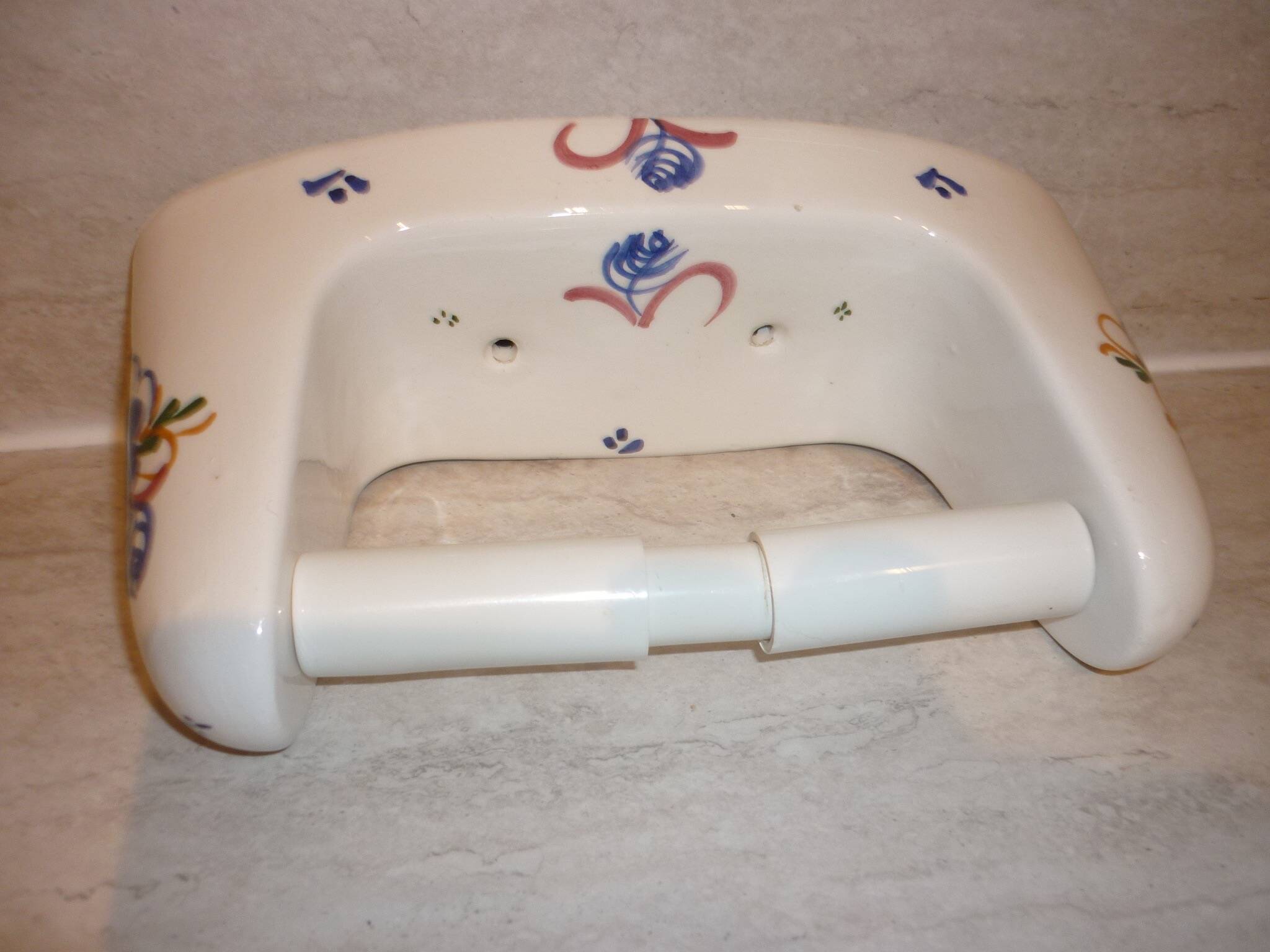 Wall-mounted ceramic toilet paper dispenser