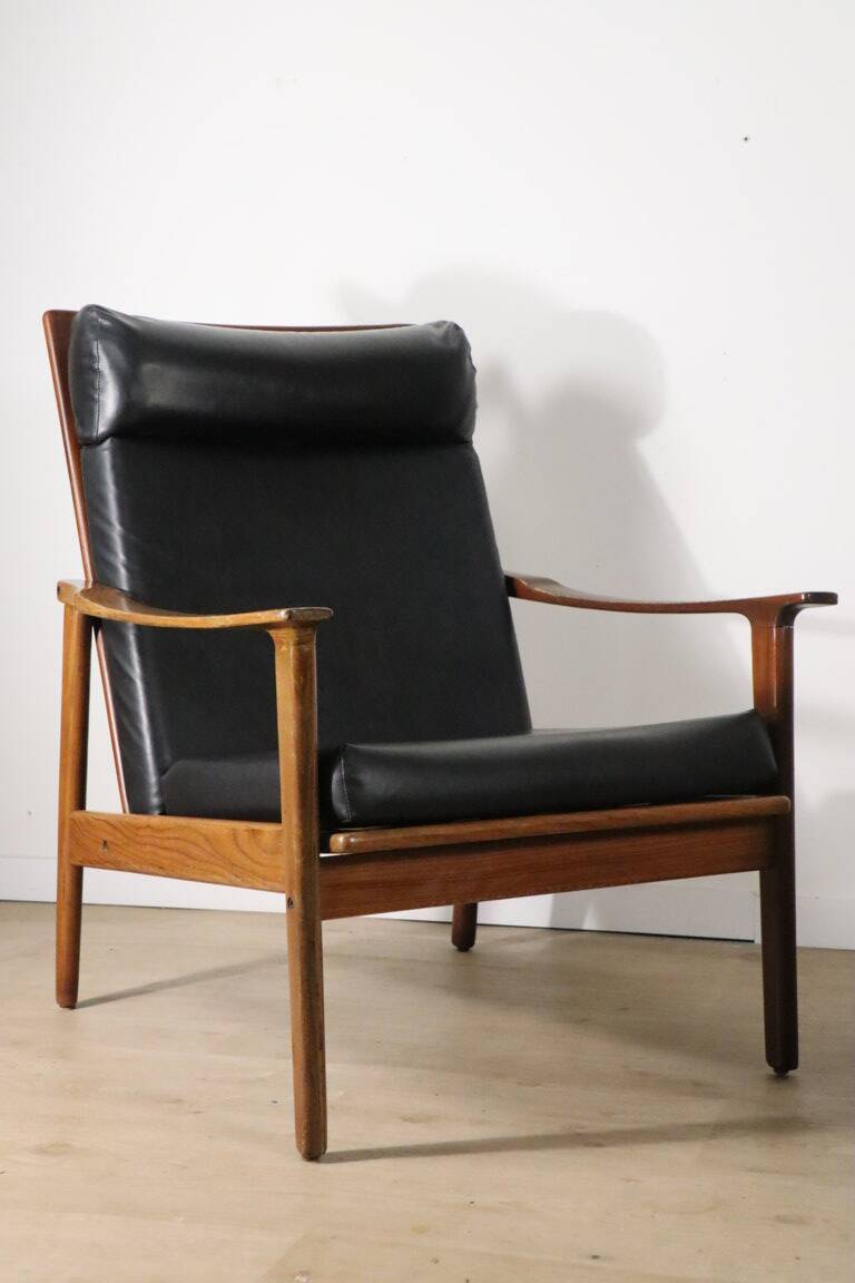 Pair of Scandinavian teak and leatherette armchairs, 1960
