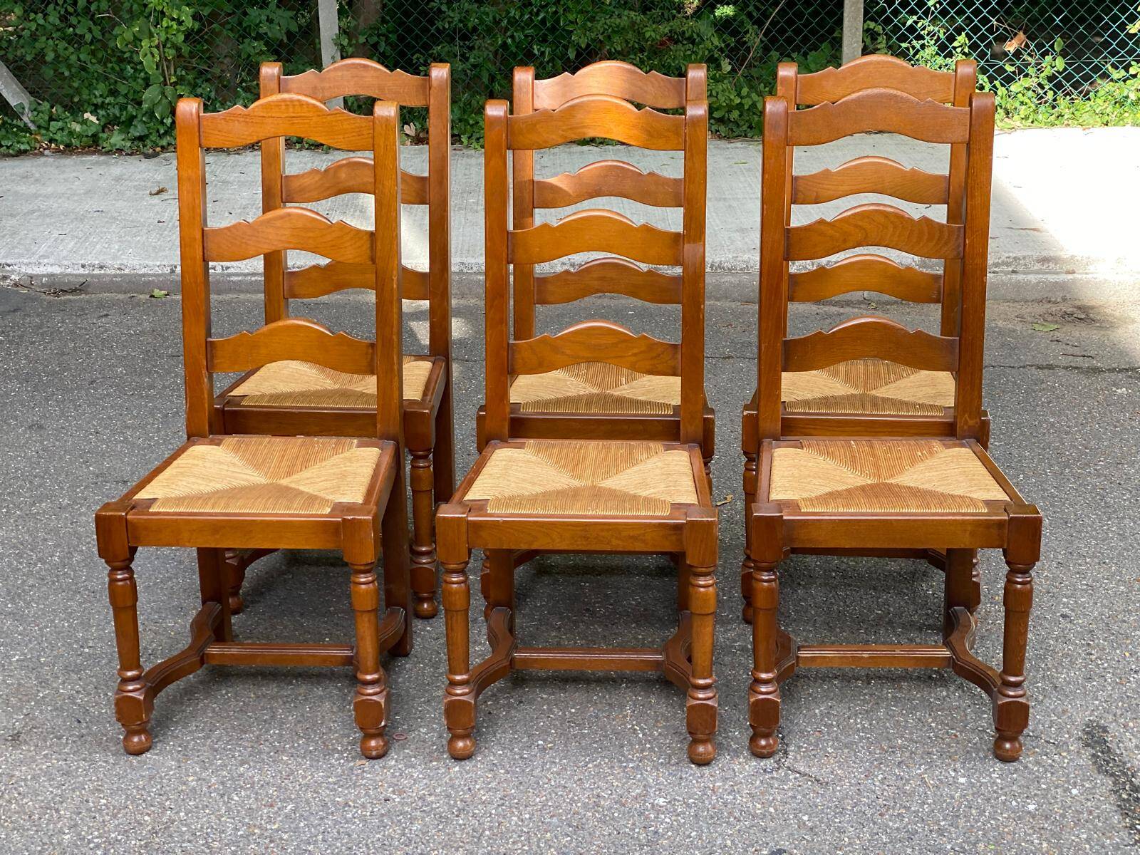 6 chaises à manger paillées dossier haut type ferme