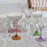 8 mismatched vintage glass and crystal liqueur glasses