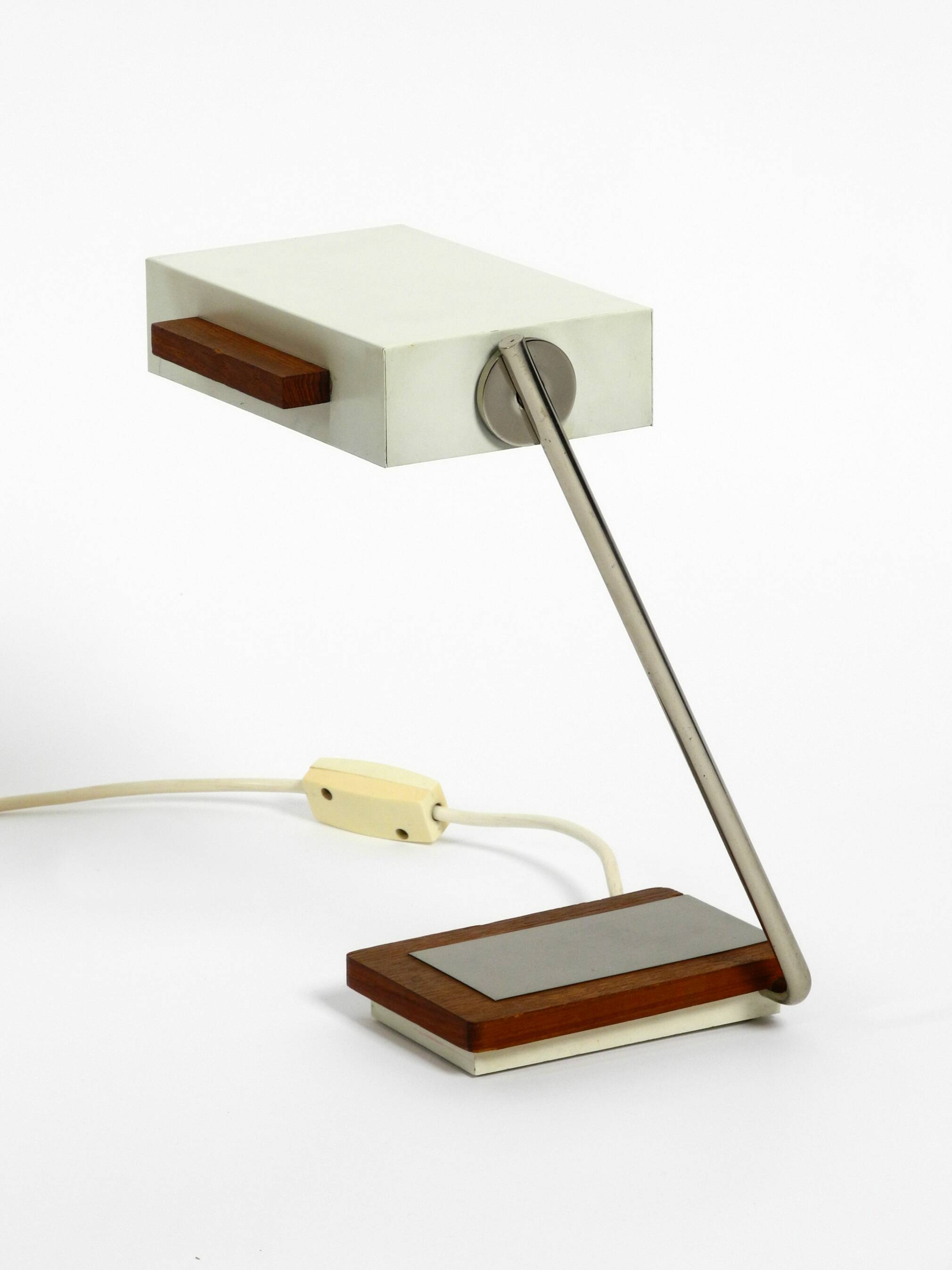 Rare original 1960s Kaiser Leuchten light metal teak table lamp