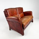 Vintage Thick Leather 2 Seat Sofa, 1980s