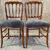 Pair of beech chairs with velvet