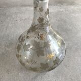 Carafe and glass set in clear glass with vine leaf and engraved grape cluster