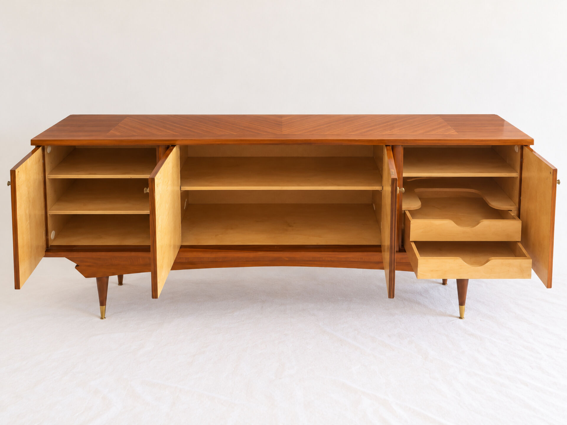 Vintage enfilade from the 50s-60s in geometric fan marquetry.