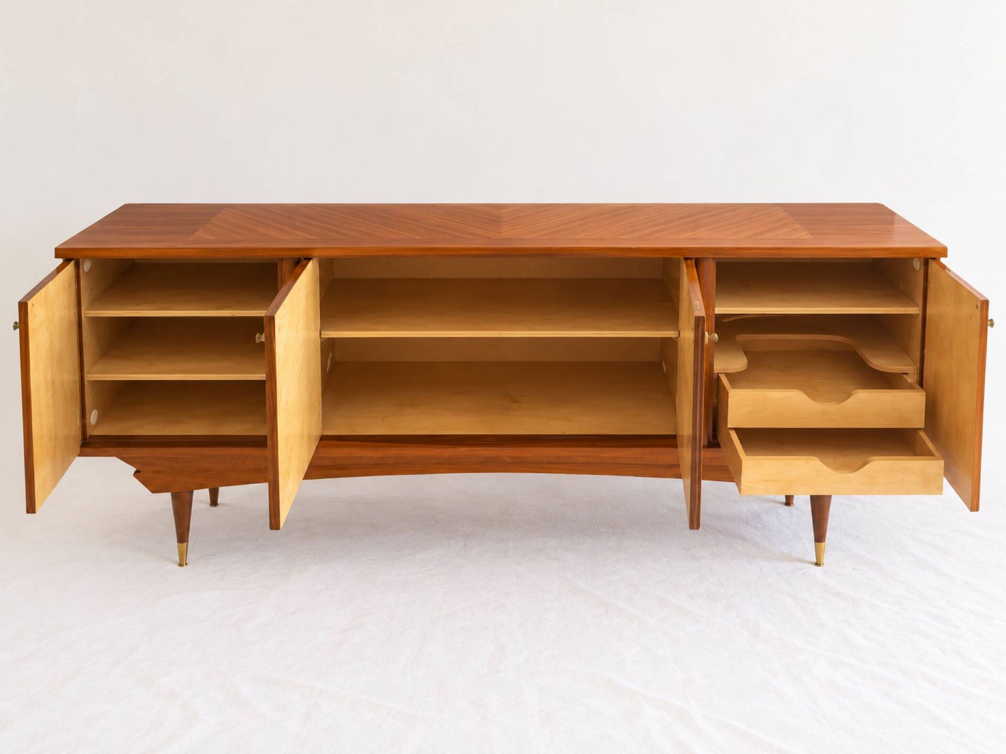 Vintage enfilade from the 50s-60s in geometric fan marquetry.
