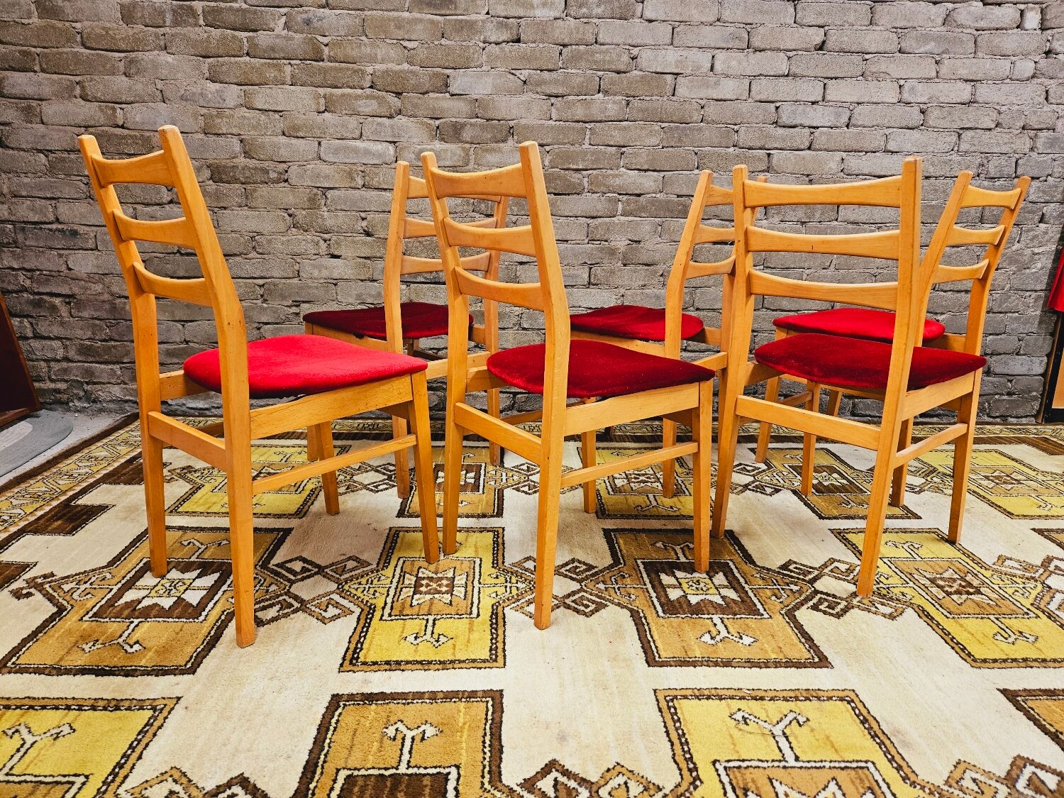 Set de 6 chaises tissu rouge 1960