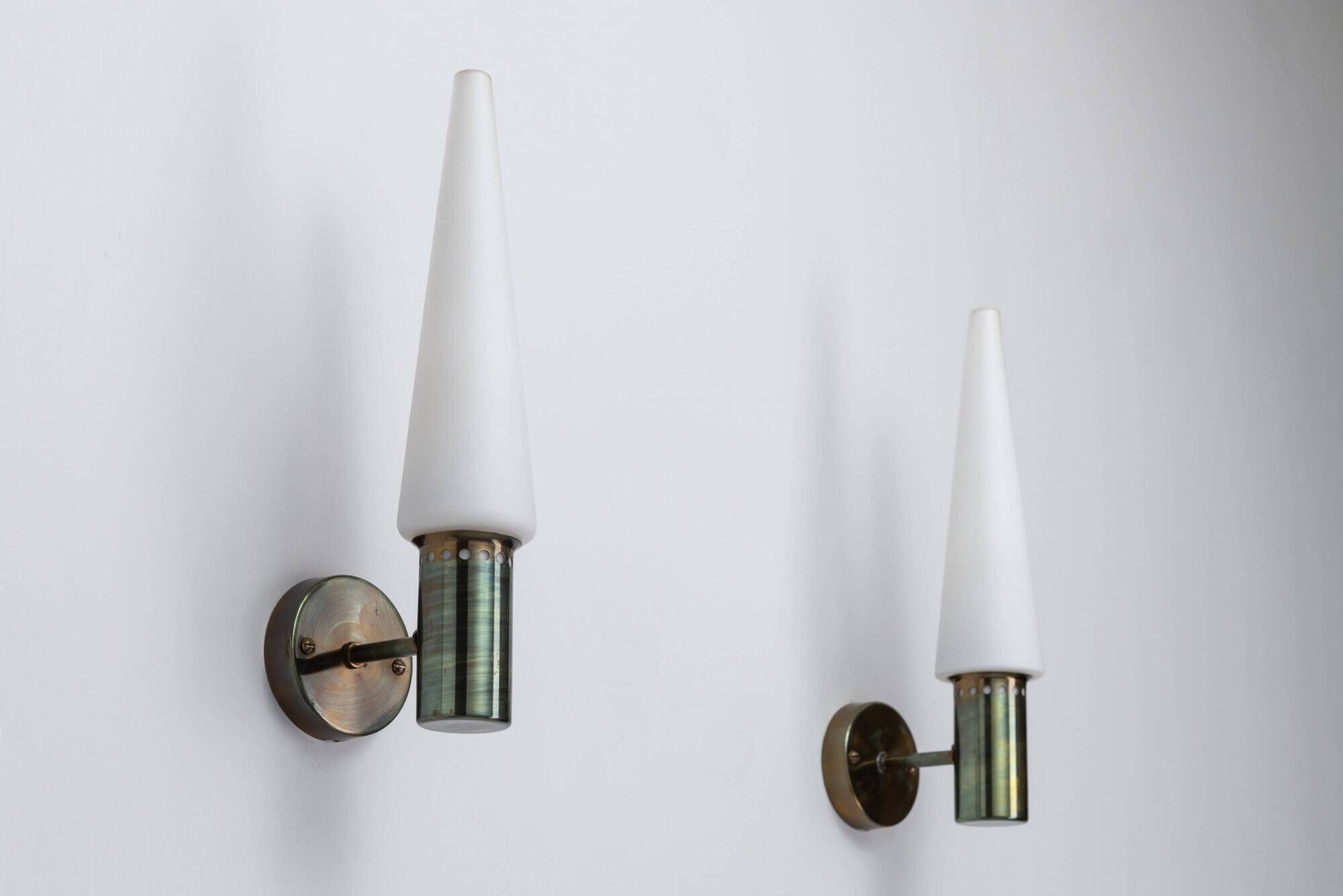 Set of two Hans Agne Jakobsson wall lamps with opal glass shades