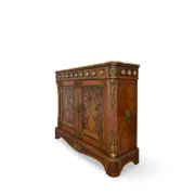An antique French Louis XVI-style marble-top side cabinet