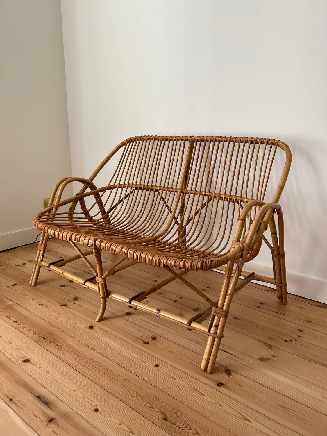 Vintage rattan bench