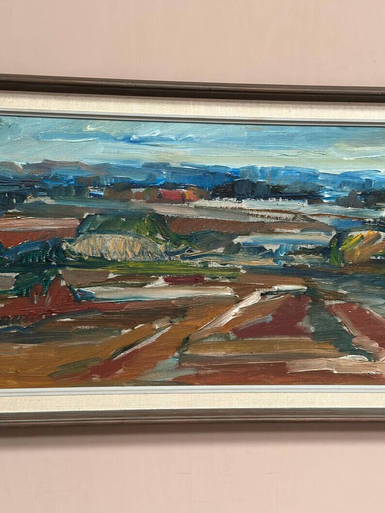 Original Swedish Oil on Canvas – “Landscape” by Jerzy Luczak‑Szewczyk (1923–1975)