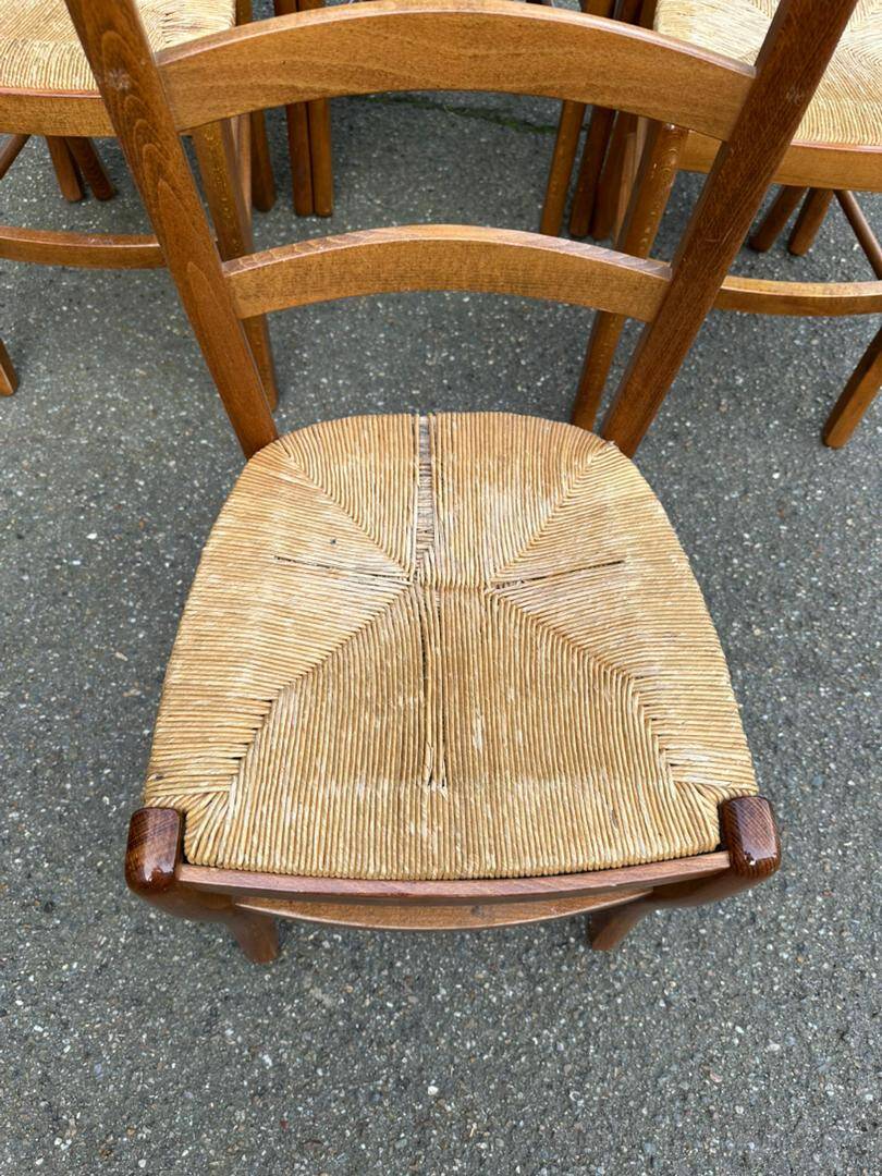 6 solid wood straw-seated Louis Philippe chairs, oak, 20th century.