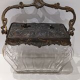 Boite ancienne verre laiton biscuits bonbon coffret